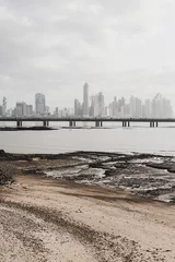 Acrylglas douchewanden met foto Lichtgrijs Uitzicht op de stad Panama Panamakanaal