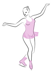Skater skates on ice. The girl is beautiful and slender. Lady athlete, figure skater. Vector illustration