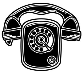 Black silhouette icon of a vintage telephone. Vector illustration isolated on a white background.