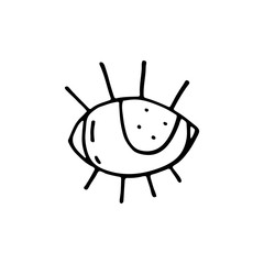 Obraz premium Human eye, organ, cute doodle hand drawn vector illustration, sticker, icon, design element. Black monochrome design. Isolated on white background. Easy to change color. Feminism design element. 