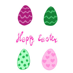 Happy easter spring graphic elements,vector set. Lettering, egg, branch