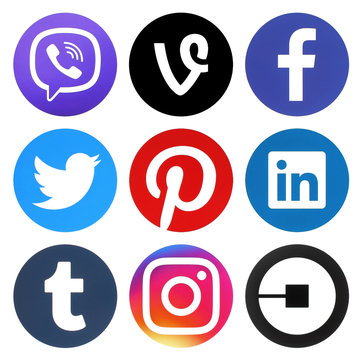 Collection of popular social media round logos