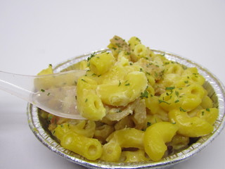 mac n cheese with elbow macaroni pasta cheesy cream, sausage beef meat cornet, parsley chive garnish crunchy breadcrumbs topping without flour. Baking dish Classic american asian style cuisine schotel