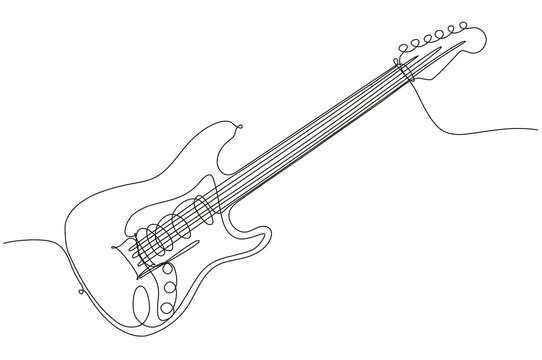 Illustrazione Stock disegno a singola linea continua di chitarra elettrica  | Adobe Stock