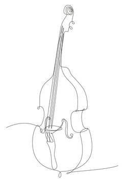 disegno a linea continua di un contrabbasso. Serie strumenti musicali, musica