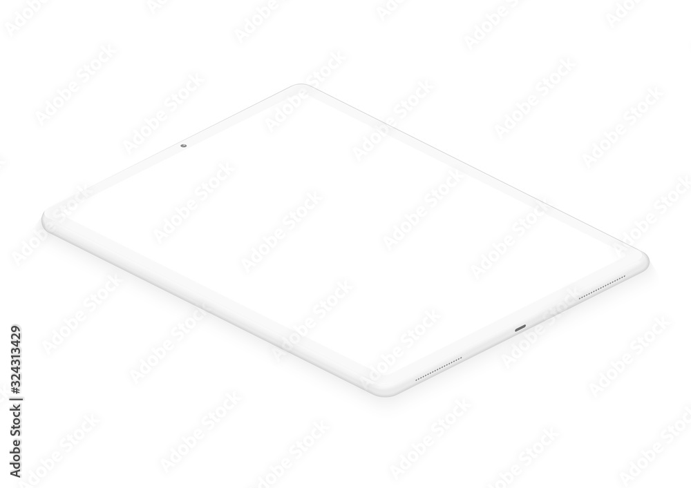 Fototapete Totally soft isometric white pad tablet. 3d realistic empty screen phone template for inserting any UI interface, test or business presentation. Floating soft mock up design perspective view