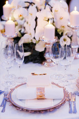 Empty glasses in restaurant. Table setting for celebration