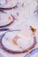 Empty glasses in restaurant. Table setting for celebration