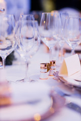 Empty glasses in restaurant. Table setting for celebration