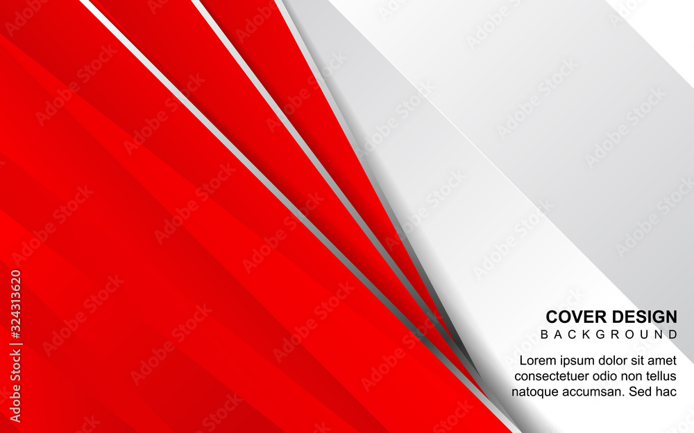 Poster abstract red and white overlapping layers background a combination with silver texture line decorati