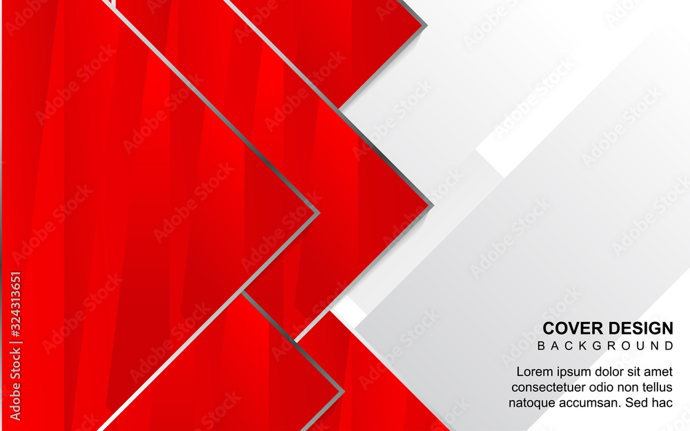 Poster abstract red and white overlapping layers background a combination with silver texture line decorati