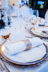 Empty glasses in restaurant. Table setting for celebration