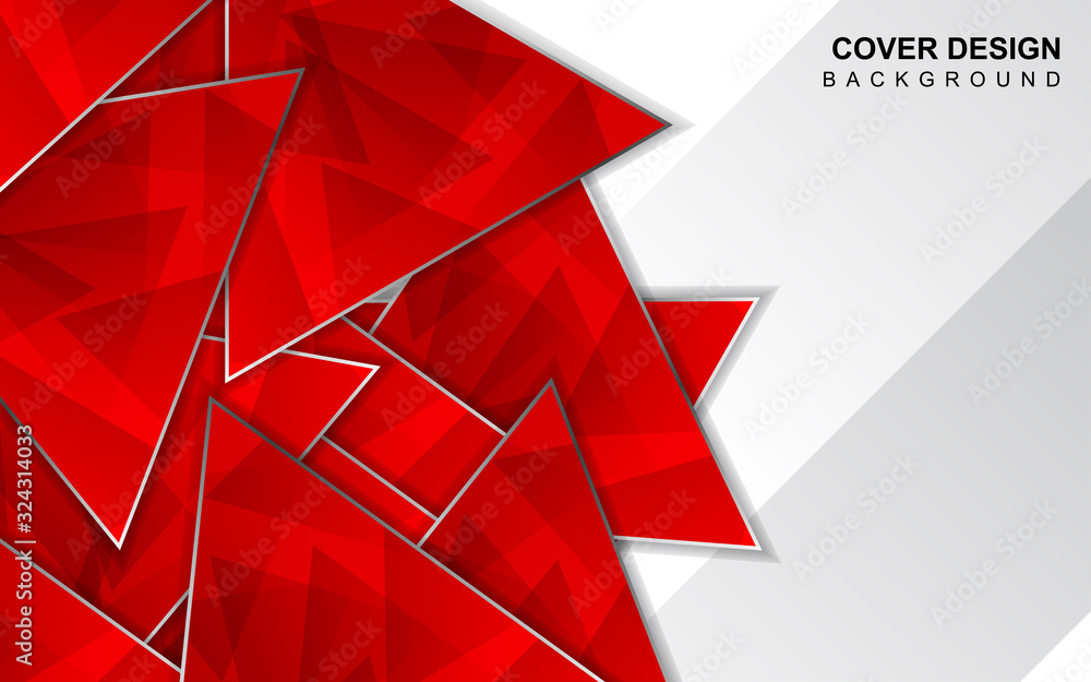 Poster abstract red and white overlapping layers background a combination with silver texture line decorati