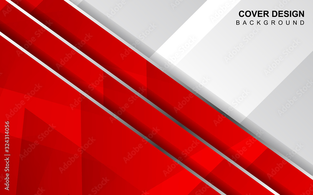Poster abstract red and white overlapping layers background a combination with silver texture line decorati