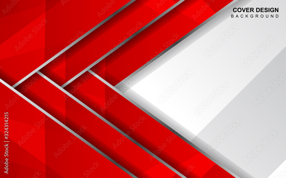 Poster abstract red and white overlapping layers background a combination with silver texture line decorati