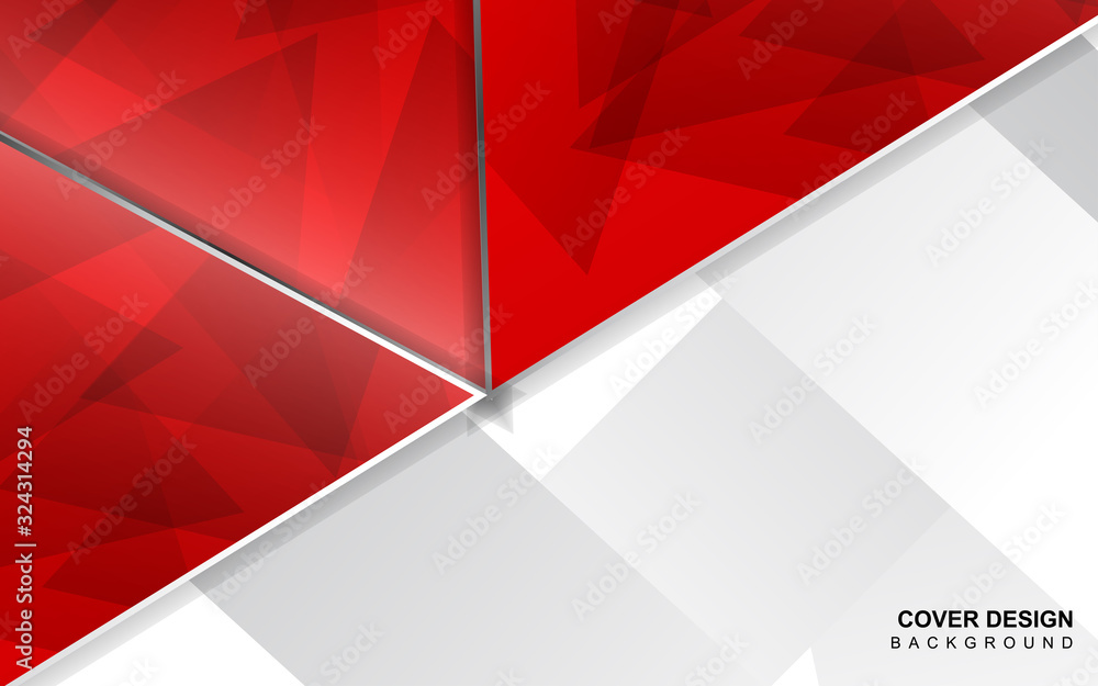 Poster abstract red and white overlapping layers background a combination with silver texture line decorati