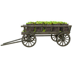 Fototapeta premium Harvest ripe juicy pears folded in a wicker basket in a wooden cart