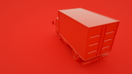 Delivery truck isolated on red background. 3d rendering