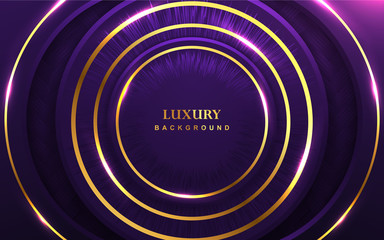 Abstract purple overlapping background a combination with light golden decoration. Luxury and elegant cover background for use element cover, banner, corporate, greeting card
