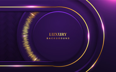 Abstract purple overlapping background a combination with light golden decoration. Luxury and elegant cover background for use element cover, banner, corporate, greeting card