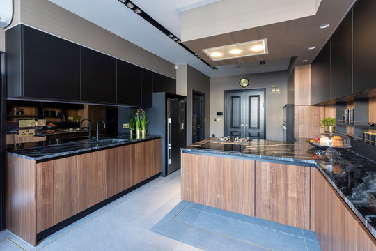 Interior of the kitchen in a luxurious property, London, UK