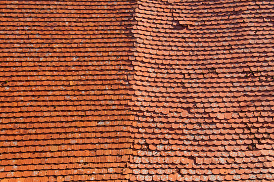 Part of an old roof with beaver tail tiles