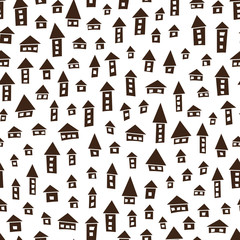 Seamless pattern with small simple houses