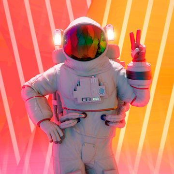 astronaut peace and love pin up pose close up