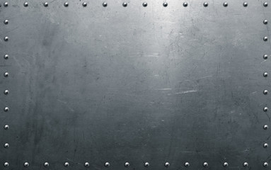 Metal background with rivets, polished steel texture - obrazy, fototapety, plakaty