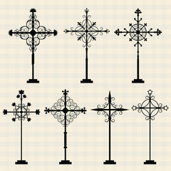 Set of christian crosses. Different styles. Design of various crosses. Crosses of the middle ages. Design of various crosses. Vector illustration.