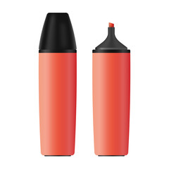 Realistic red marker. Isolated Office Supplies Colorful Highlighters. Vector illustration