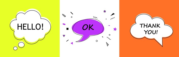 Speech bubbles with dialog words Vector bubbles speech illustration pink Thinking and speaking clouds