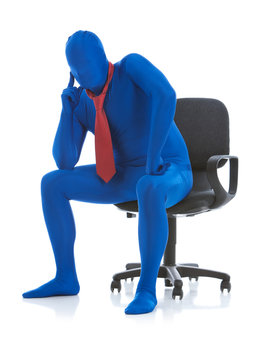 Blue: Thinking Businessman in Chair