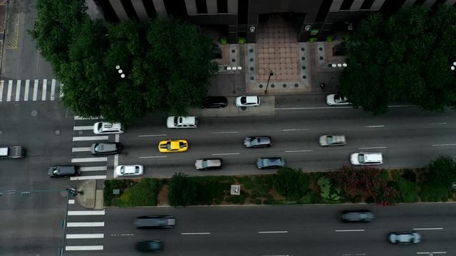 aerial drone traffic downtown new orleans hyperlapse poydras