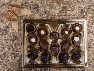 Belgian Chocolate pralines on dark background