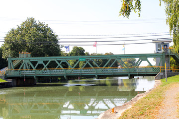 View of verticle lift bridge on Prospect St. over the Erie canal Medina, NY © Debbi Truax
