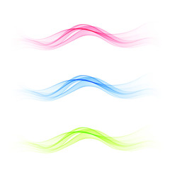 Set abstract wave pattern. Blue wave. Green wave. Red wave. Transparent wave set. Smoke wave.