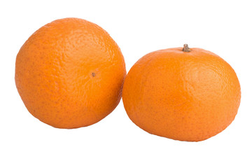  two ripe tangerines on a white background