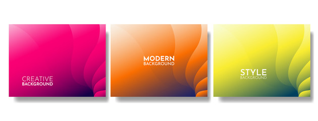 Fototapeta premium Dynamic modern set of yellow, purple, orange abstract liquid poster design, abstract fluid design for web landing poster banner mobile. Vector illustration. Eps10. Futuristic liquid style background