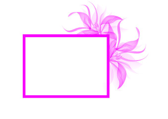 It's spring time! Blank card with purple frame and purple flowers on white background. Illustration.