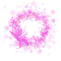 Fototapeta na wymiar It's spring time! A wreath of purple tiny flowers on a white background. Illustration.