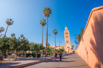 Koutoubia Mosque minaret located at medina quarter of Marrakesh, Morocco