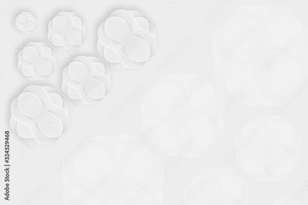 Poster 3d rendering. light gray curve flower pattern on gray wall background.