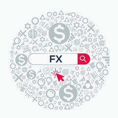 FX mean (foreign exchange market) Word written in search bar,Vector illustration.