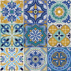 Vector ceramic portuguese tiles seamless pattern background