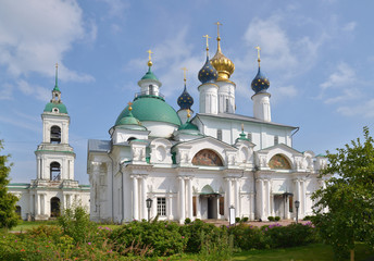Fototapeta na wymiar Conception Cathedral of Spaso-Yakovlevsky Monastery, Monastery of St. Jacob Saviour is situated to the left from Rostov kremlin. It was founded in 1389 century. Yaroslavl Region, Russia