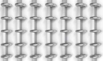 3d rendering. metal silver ring rolls row pattern wall background.