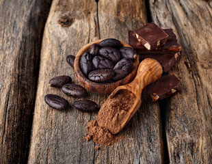 Cacao powder with cacao beans and chocolate - Изображение