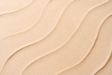 Fototapeta na wymiar Flat lay top view copy space, Minimal exotic concept. Creative layout of sand waves. summer beach sand background, vacation and travel concept.