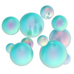 Mint green balls silver gradient colors isolated background. Abstract bubble glossy pastel 3d geometric shape object illustration render.